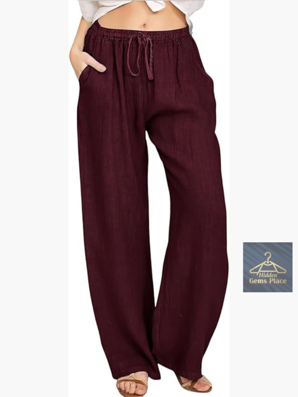Cotton Linen High Waist Wide Leg Palazzo Yoga Pants with Pockets